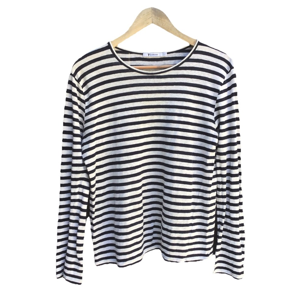 T By Alexander Wang Striped Linen Silk Long Sleeve Knit Top Women's Medium